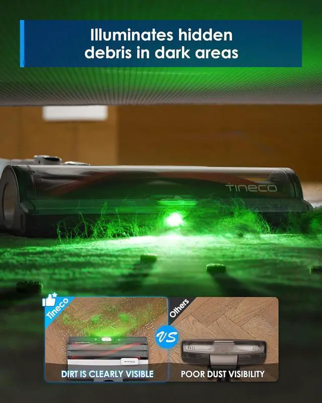 Alt view image 7 of 7 - Tineco Pure ONE A50S Cordless Stick Vacuum Cleaner, 185W Suction, 70Min Runtime, 1L Larger Dustbin, 3DSense Power Brush, PureCyclone Tech, Easily Tackles Large Debris