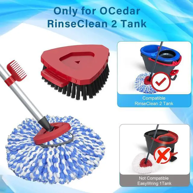 Alt view image 2 of 7 - 2 Pack Spin Mop Heads Replacement Compatible with O Cedar RinseClean 2 Tank, Upgraded Scrub Brush,4 Section Mop Handle and 1 Base Combo Set, Microfiber Replace Head Refill