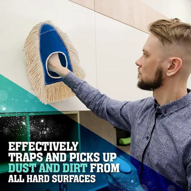 Alt view image 3 of 7 - Fuller Brush Dry Mop - Washable Cotton Mop Head with Adjustable Handle - Removes Dust and Dirt from Surfaces and Hard to Reach Areas Doubles as Dusting Mitt Perfect for Home Use