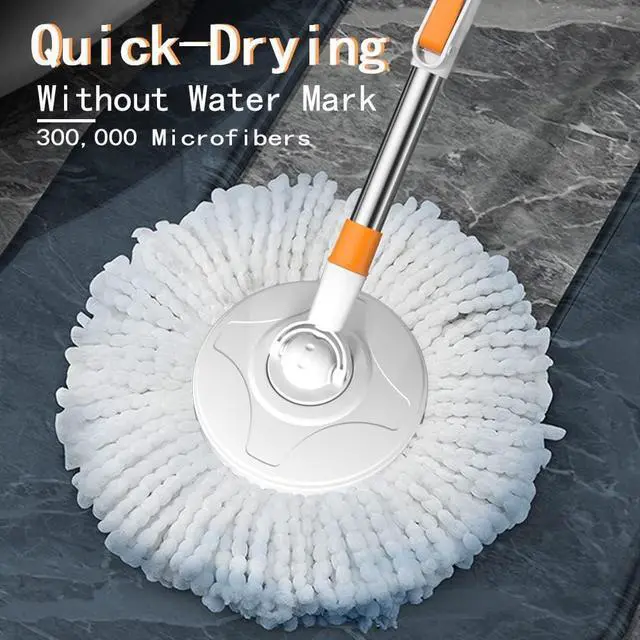 Alt view image 5 of 7 - Spin Mop Bucket with Wringer System Extended Mop Handle 61Mop and Bucket for Floors Cleaning with 5 Replacement Head Refill 1 Cleaning Brush Head