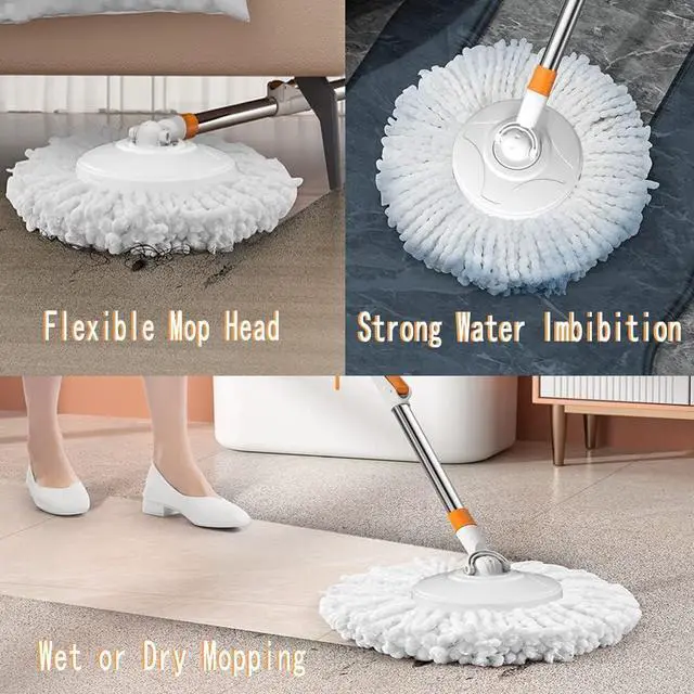 Alt view image 6 of 7 - Spin Mop Bucket with Wringer System Extended Mop Handle 61Mop and Bucket for Floors Cleaning with 5 Replacement Head Refill 1 Cleaning Brush Head