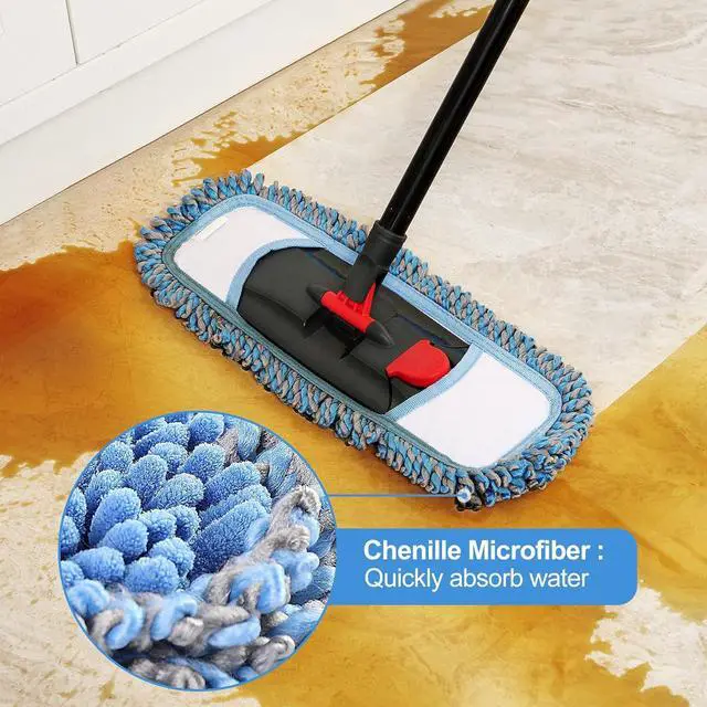 Alt view image 3 of 7 - Dust Mop for Floor Cleaning Microfiber Professional Dry & Wet Flat Mops for Tile Floors with a Extra Chenille Refill Mopping Pad for Hardwood,Tile,Marble Floor
