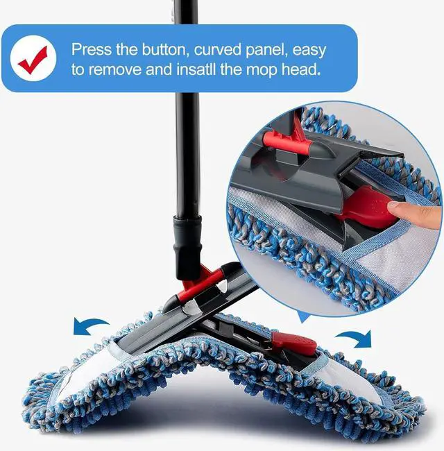 Alt view image 6 of 7 - Dust Mop for Floor Cleaning Microfiber Professional Dry & Wet Flat Mops for Tile Floors with a Extra Chenille Refill Mopping Pad for Hardwood,Tile,Marble Floor