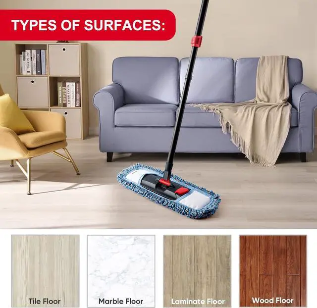 Alt view image 7 of 7 - Dust Mop for Floor Cleaning Microfiber Professional Dry & Wet Flat Mops for Tile Floors with a Extra Chenille Refill Mopping Pad for Hardwood,Tile,Marble Floor