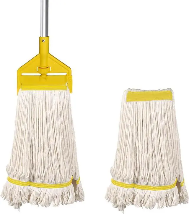Main image of KULED Heavy Duty Industrial Mop, Commercial Mop with Long Handle, Cotton Mop with 2 Mop Heads, Looped-End String Wet Mops for Floor Cleaning, Workshop, Warehouse, Home and Garage