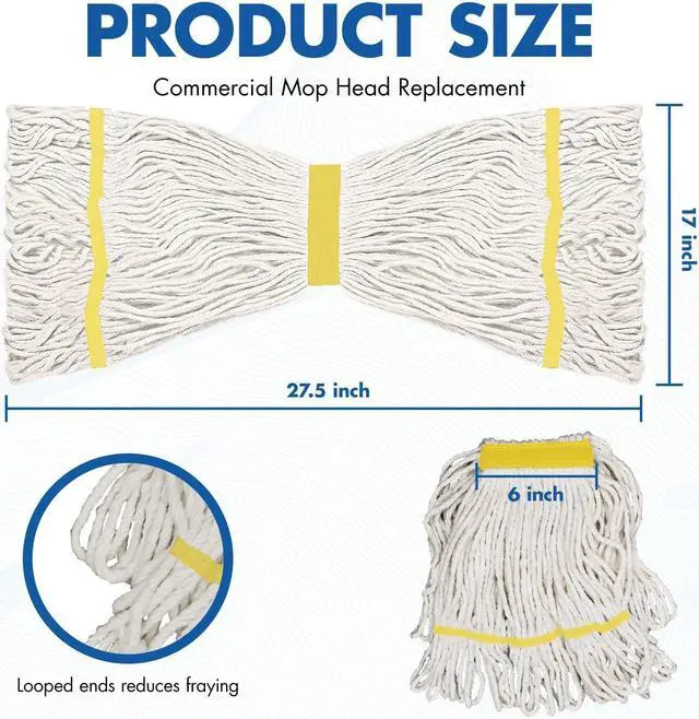 Alt view image 3 of 7 - KULED Heavy Duty Industrial Mop, Commercial Mop with Long Handle, Cotton Mop with 2 Mop Heads, Looped-End String Wet Mops for Floor Cleaning, Workshop, Warehouse, Home and Garage