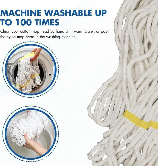 Alt view image 4 of 7 - KULED Heavy Duty Industrial Mop, Commercial Mop with Long Handle, Cotton Mop with 2 Mop Heads, Looped-End String Wet Mops for Floor Cleaning, Workshop, Warehouse, Home and Garage