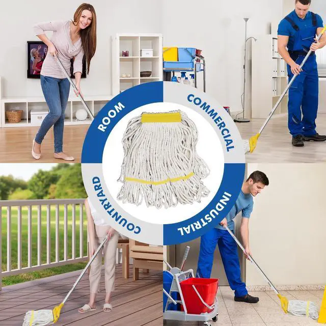 Alt view image 6 of 7 - KULED Heavy Duty Industrial Mop, Commercial Mop with Long Handle, Cotton Mop with 2 Mop Heads, Looped-End String Wet Mops for Floor Cleaning, Workshop, Warehouse, Home and Garage