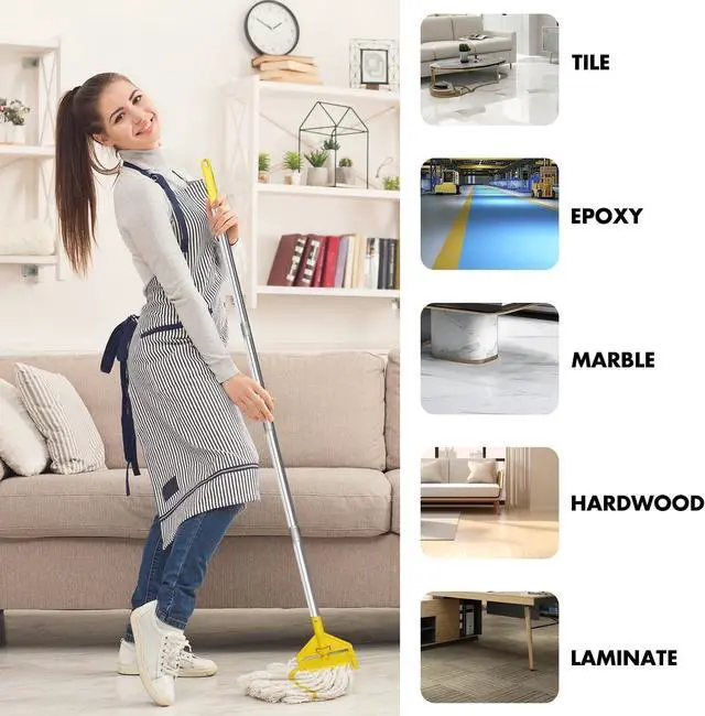 Alt view image 7 of 7 - KULED Heavy Duty Industrial Mop, Commercial Mop with Long Handle, Cotton Mop with 2 Mop Heads, Looped-End String Wet Mops for Floor Cleaning, Workshop, Warehouse, Home and Garage