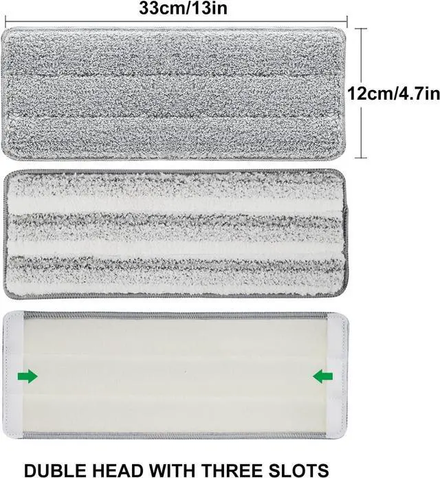 Alt view image 4 of 7 - Flat Mop Pads, 5 Pack 13" X 4.9" Flat Mop Microfiber Mop Head/Refill/Pad, Washable Squeeze Cleaning Mop Pads Replacement Heads - White and Grey