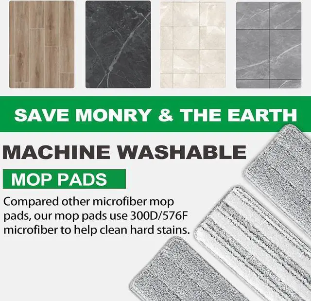 Alt view image 6 of 7 - Flat Mop Pads, 5 Pack 13" X 4.9" Flat Mop Microfiber Mop Head/Refill/Pad, Washable Squeeze Cleaning Mop Pads Replacement Heads - White and Grey