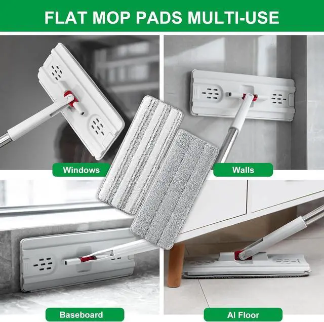 Alt view image 7 of 7 - Flat Mop Pads, 5 Pack 13" X 4.9" Flat Mop Microfiber Mop Head/Refill/Pad, Washable Squeeze Cleaning Mop Pads Replacement Heads - White and Grey