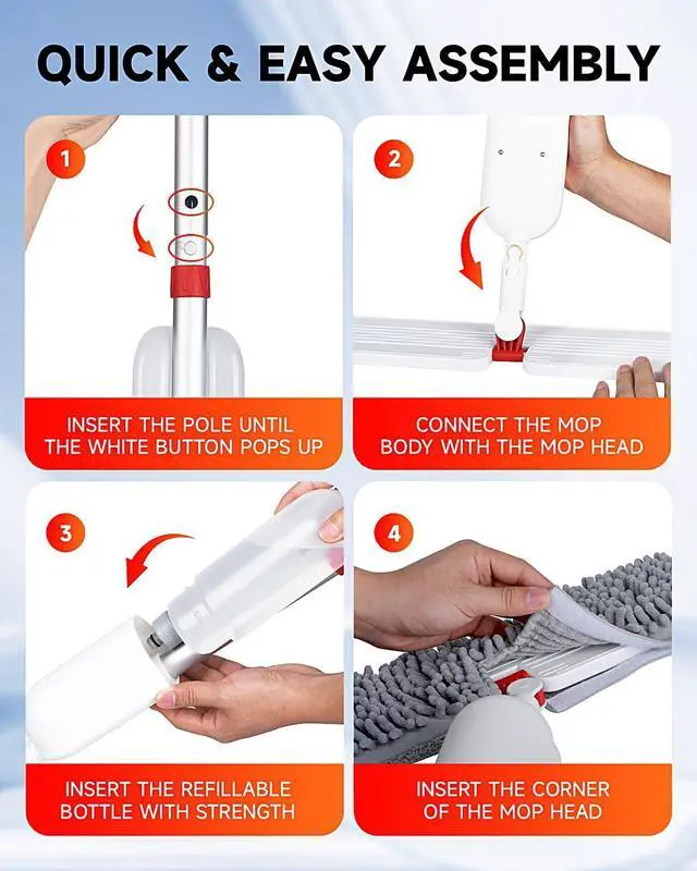 Alt view image 5 of 7 - Mops for Floor Cleaning, Spray Mop Floor Mop for Effortless Floor Cleaning - Wet & Dry, 3 Reusable Double Side Microfiber Washable Pads, for Laminate, Ceramic, Vinyl, Tile - Home & Commercial Use