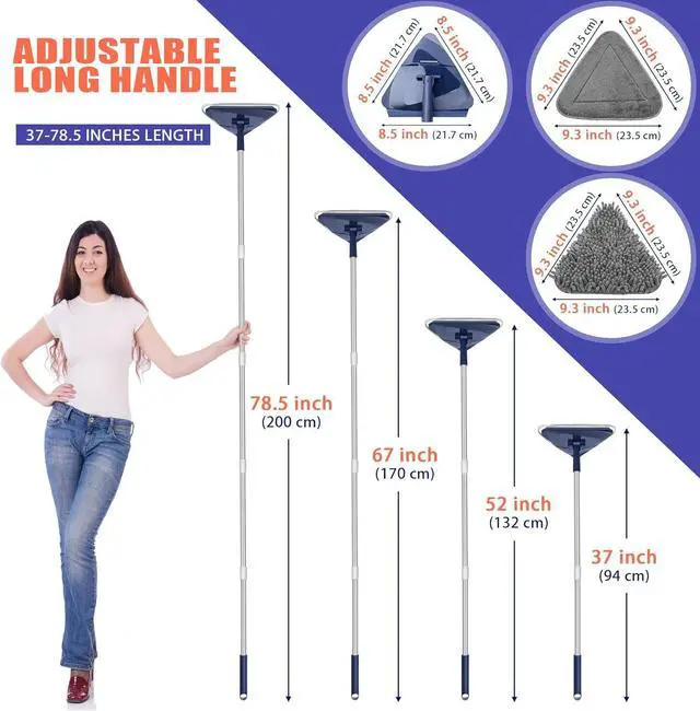 Alt view image 3 of 6 - JEHONN Wall Cleaner Mop with Long Handle 82 Inches, 3-in-1 Ceiling Cleaning Tool Duster with 6 Replacement Microfiber Chenille Pads for Painted Walls, Window, Floor, Baseboard