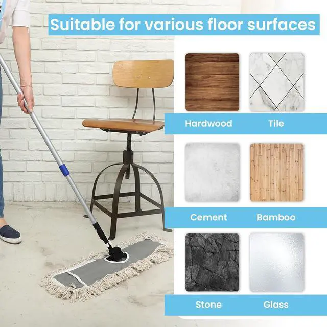 Alt view image 3 of 7 - 24" Industrial Cotton Floor Dust Mop with adjustable Steel Handle - Commercial Mops for Hardwood, Tiles, Laminate, Vinyl, Garage epoxy, Bamboo surface cleaning and Flooring Push Dust Broom
