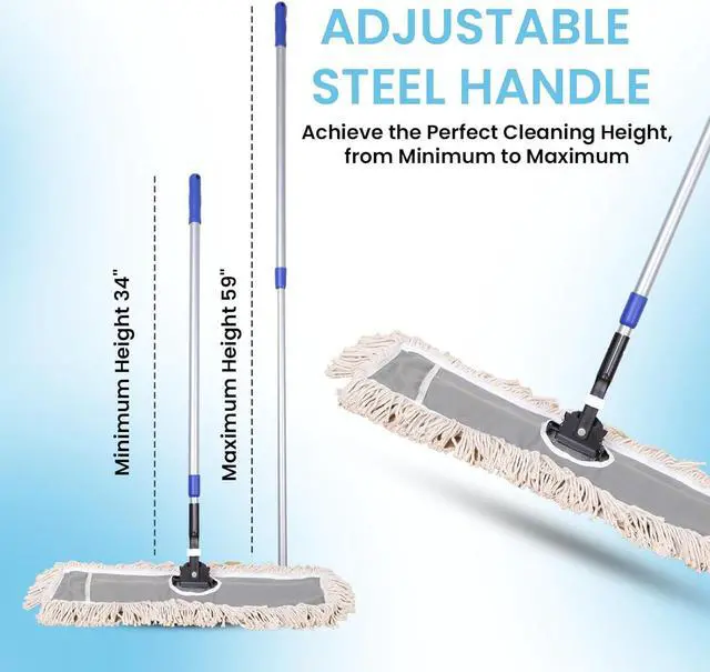 Alt view image 4 of 7 - 24" Industrial Cotton Floor Dust Mop with adjustable Steel Handle - Commercial Mops for Hardwood, Tiles, Laminate, Vinyl, Garage epoxy, Bamboo surface cleaning and Flooring Push Dust Broom