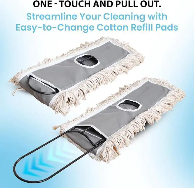 Alt view image 6 of 7 - 24" Industrial Cotton Floor Dust Mop with adjustable Steel Handle - Commercial Mops for Hardwood, Tiles, Laminate, Vinyl, Garage epoxy, Bamboo surface cleaning and Flooring Push Dust Broom