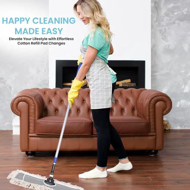 Alt view image 7 of 7 - 24" Industrial Cotton Floor Dust Mop with adjustable Steel Handle - Commercial Mops for Hardwood, Tiles, Laminate, Vinyl, Garage epoxy, Bamboo surface cleaning and Flooring Push Dust Broom