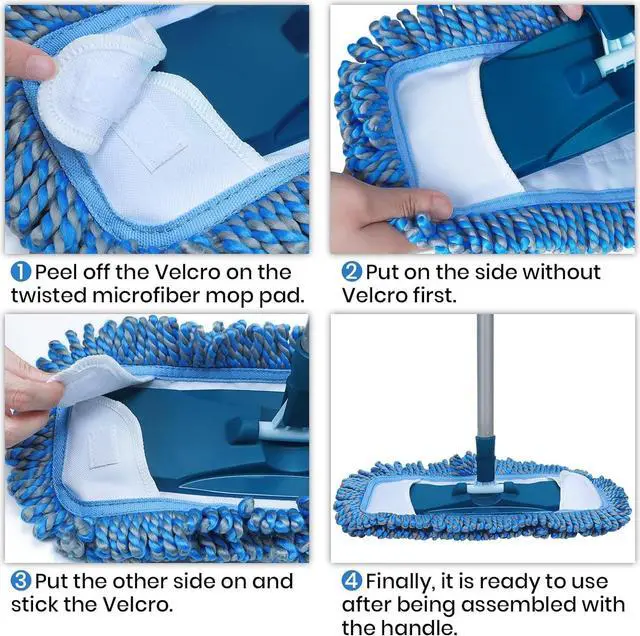 Alt view image 6 of 7 - Dust Mop for Hardwood Floors with 57" Long Handle Wet & Dry Mops for Catching Pet Hair and Dust Bunny Microfiber Dust Mops for Vinyl, Wood, Tile, Laminate Flooring