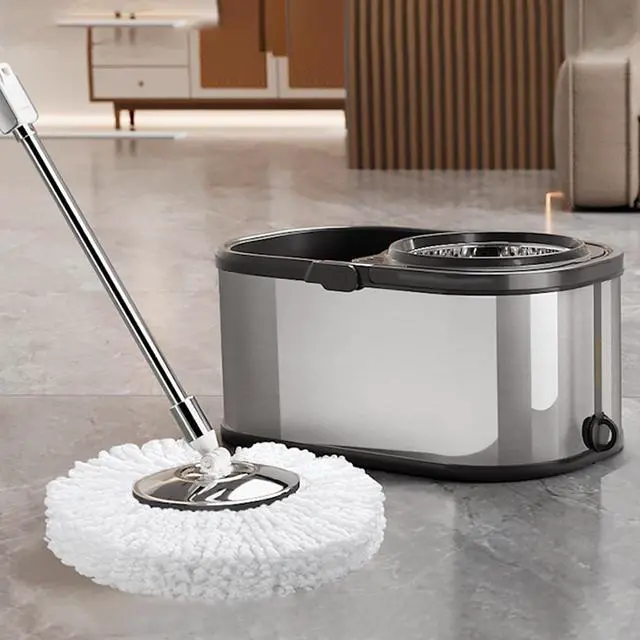 Main image of Spin Mop and Bucket with Wringer Set for Home,360° Mop and Bucket with Separate Clean and Dirty Water,Wet Dust Mop for Floor Cleaning with Extra Refills (Silver with 6 Pads)
