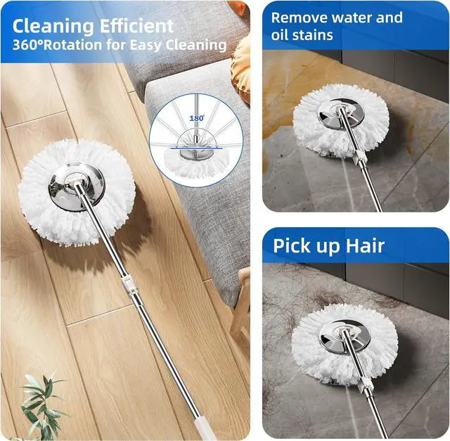Alt view image 5 of 7 - Spin Mop and Bucket with Wringer Set for Home,360° Mop and Bucket with Separate Clean and Dirty Water,Wet Dust Mop for Floor Cleaning with Extra Refills (Silver with 6 Pads)