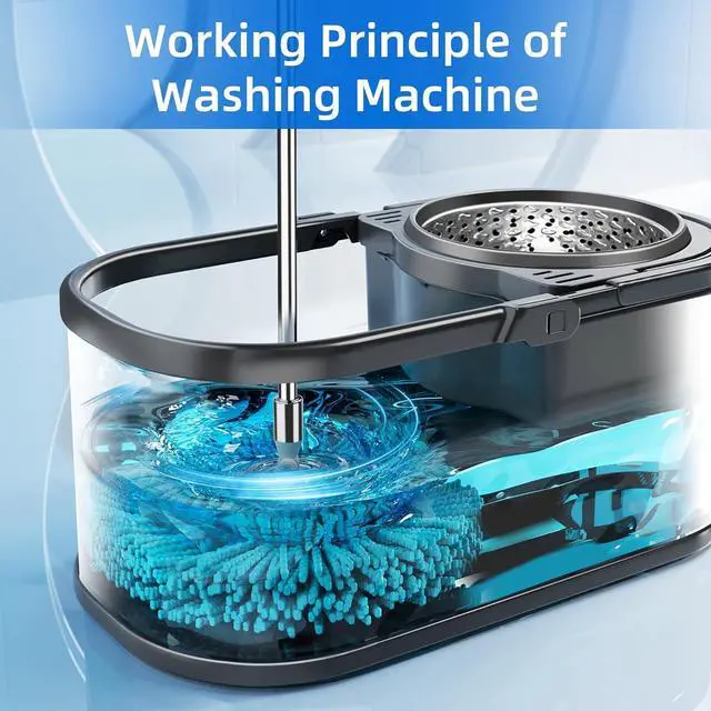 Alt view image 4 of 7 - Spin Mop and Bucket with Wringer Set for Home,360° Mop and Bucket with Separate Clean and Dirty Water,Wet Dust Mop for Floor Cleaning with Extra Refills (Silver with 6 Pads)