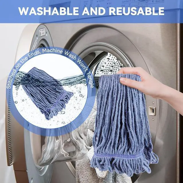 Alt view image 6 of 7 - Commercial Heavy Duty Mop Heads Replacement for Rubbermaid: 6 Packs Industrial Wet Mop Head for Floor Cleaning - Cotton Commercial Products Wet Mop Refills
