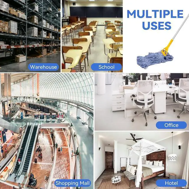 Alt view image 7 of 7 - Commercial Heavy Duty Mop Heads Replacement for Rubbermaid: 6 Packs Industrial Wet Mop Head for Floor Cleaning - Cotton Commercial Products Wet Mop Refills