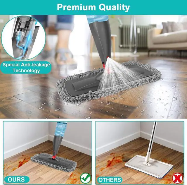 Alt view image 3 of 7 - Spray Mop for Floor Cleaning with 3pcs Washable Pads - Wet Dry Microfiber Mop with 800 ml Refillable Bottle for Kitchen Wood Floor Hardwood Laminate Ceramic Tiles Floor Dust Cleaning