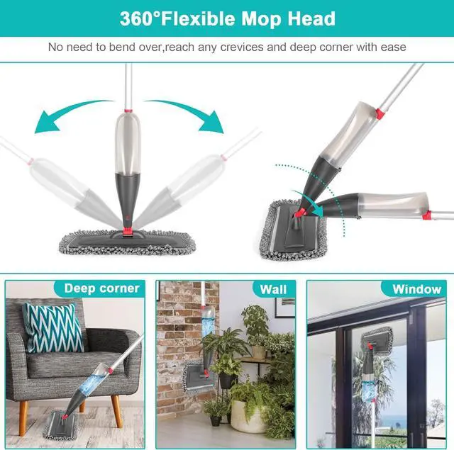 Alt view image 4 of 7 - Spray Mop for Floor Cleaning with 3pcs Washable Pads - Wet Dry Microfiber Mop with 800 ml Refillable Bottle for Kitchen Wood Floor Hardwood Laminate Ceramic Tiles Floor Dust Cleaning