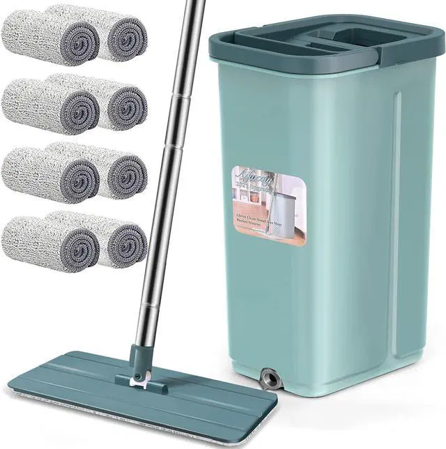 Main image of Aifacay Floor Mop and Bucket Set, Flat Mop Bucket System 8 Reusable Microfiber Mop Pads Home Hardwood Mop and Bucket with Wringer Extended Stainless Steel Handle Mop for Wood, Vinyl