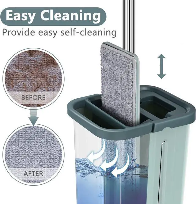 Alt view image 2 of 7 - Aifacay Floor Mop and Bucket Set, Flat Mop Bucket System 8 Reusable Microfiber Mop Pads Home Hardwood Mop and Bucket with Wringer Extended Stainless Steel Handle Mop for Wood, Vinyl