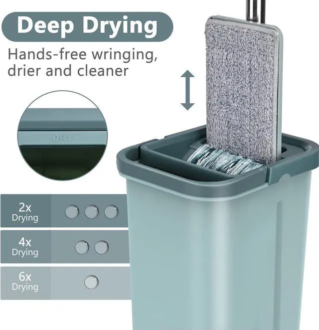 Alt view image 3 of 7 - Aifacay Floor Mop and Bucket Set, Flat Mop Bucket System 8 Reusable Microfiber Mop Pads Home Hardwood Mop and Bucket with Wringer Extended Stainless Steel Handle Mop for Wood, Vinyl
