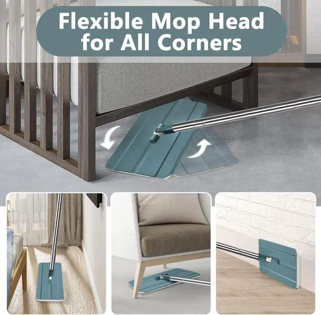 Alt view image 4 of 7 - Aifacay Floor Mop and Bucket Set, Flat Mop Bucket System 8 Reusable Microfiber Mop Pads Home Hardwood Mop and Bucket with Wringer Extended Stainless Steel Handle Mop for Wood, Vinyl