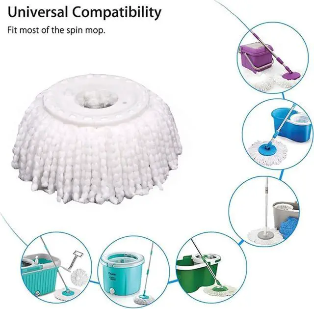 Alt view image 3 of 6 - 5 PCS Microfiber Replacement Mop Head Spin Mop Head Replacement 5-Pack, Microfiber Refill Heads Universal for 360 Spin Magic Mopping, Round Shape Standard Size White