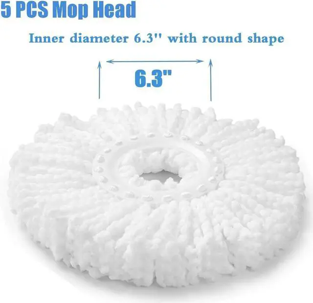 Alt view image 4 of 6 - 5 PCS Microfiber Replacement Mop Head Spin Mop Head Replacement 5-Pack, Microfiber Refill Heads Universal for 360 Spin Magic Mopping, Round Shape Standard Size White