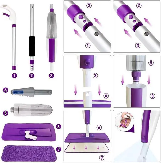 Alt view image 3 of 7 - Mops for Floor Cleaning Wet Spray Mop with 14 oz Refillable Bottle and 3 Washable Microfiber Pads Home or Commercial Use Dry Wet Flat Mop for Hardwood Laminate Wood Ceramic