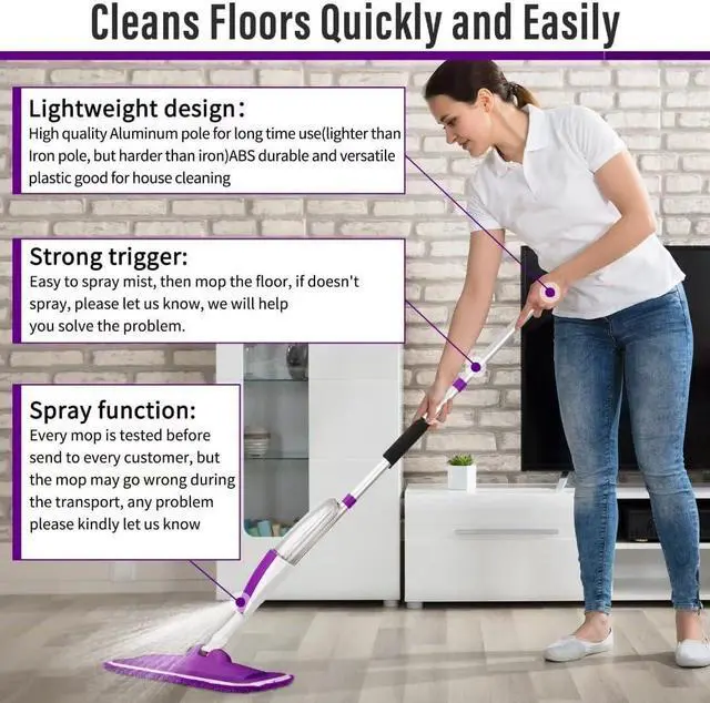 Alt view image 4 of 7 - Mops for Floor Cleaning Wet Spray Mop with 14 oz Refillable Bottle and 3 Washable Microfiber Pads Home or Commercial Use Dry Wet Flat Mop for Hardwood Laminate Wood Ceramic