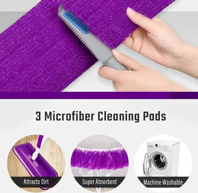 Alt view image 5 of 7 - Mops for Floor Cleaning Wet Spray Mop with 14 oz Refillable Bottle and 3 Washable Microfiber Pads Home or Commercial Use Dry Wet Flat Mop for Hardwood Laminate Wood Ceramic