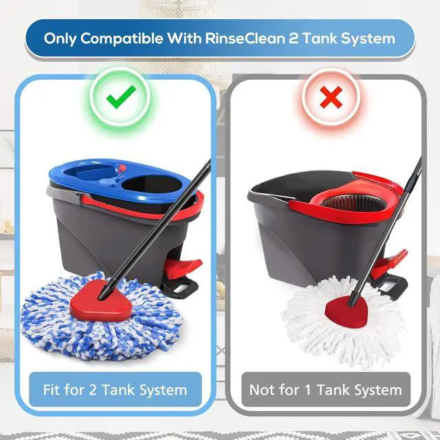 Alt view image 2 of 7 - 8 Pack RinseClean Spin Mop Replacement Head Refills with 1 Rotating Mop Base Compatible with RinseClean 2 Tank System, Blue Microfiber Mop Refills for Floor Cleaning