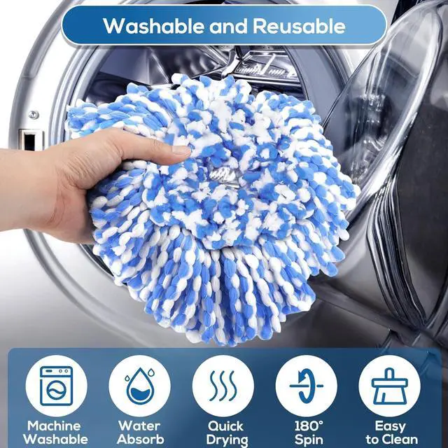 Alt view image 3 of 7 - 8 Pack RinseClean Spin Mop Replacement Head Refills with 1 Rotating Mop Base Compatible with RinseClean 2 Tank System, Blue Microfiber Mop Refills for Floor Cleaning