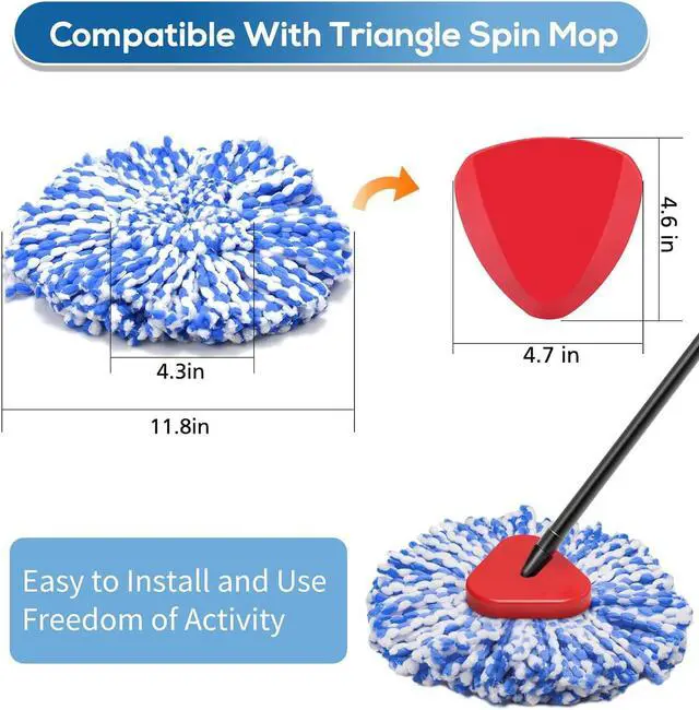 Alt view image 4 of 7 - 8 Pack RinseClean Spin Mop Replacement Head Refills with 1 Rotating Mop Base Compatible with RinseClean 2 Tank System, Blue Microfiber Mop Refills for Floor Cleaning