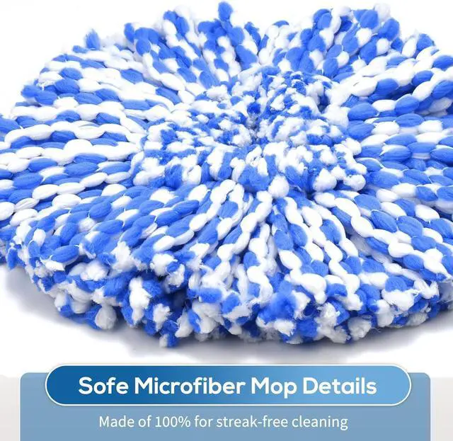 Alt view image 5 of 7 - 8 Pack RinseClean Spin Mop Replacement Head Refills with 1 Rotating Mop Base Compatible with RinseClean 2 Tank System, Blue Microfiber Mop Refills for Floor Cleaning