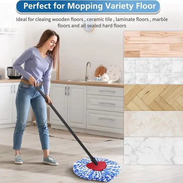 Alt view image 7 of 7 - 8 Pack RinseClean Spin Mop Replacement Head Refills with 1 Rotating Mop Base Compatible with RinseClean 2 Tank System, Blue Microfiber Mop Refills for Floor Cleaning