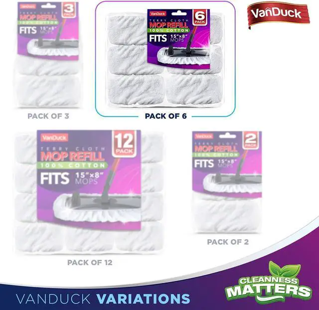 Alt view image 7 of 7 - VanDuck 100% Cotton Terry Cloth Mop Pads 15x8 Inch 6-Pack (Handle is Not Included)