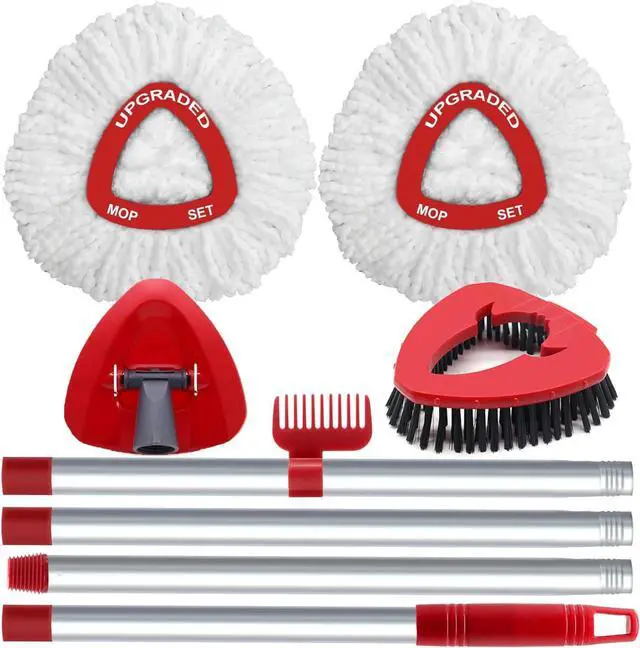 Main image of Spin Mop Replace Head Compatible with Ocedar EasyWring 1 Tank, Upgraded Scrub Brush Mop Replacement Head, 2 Microfiber Mop Refills, 1 Mop Handle, 1 Mop Base and 1 Mop Base Cleaning Brush Combo Set