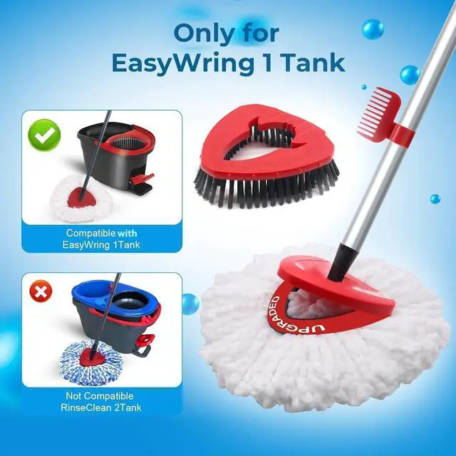 Alt view image 2 of 7 - Spin Mop Replace Head Compatible with Ocedar EasyWring 1 Tank, Upgraded Scrub Brush Mop Replacement Head, 2 Microfiber Mop Refills, 1 Mop Handle, 1 Mop Base and 1 Mop Base Cleaning Brush Combo Set