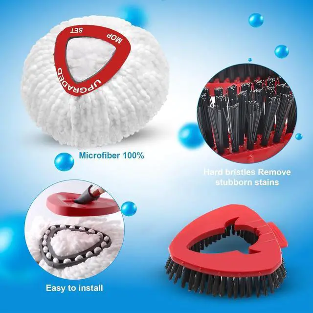 Alt view image 3 of 7 - Spin Mop Replace Head Compatible with Ocedar EasyWring 1 Tank, Upgraded Scrub Brush Mop Replacement Head, 2 Microfiber Mop Refills, 1 Mop Handle, 1 Mop Base and 1 Mop Base Cleaning Brush Combo Set