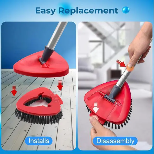 Alt view image 4 of 7 - Spin Mop Replace Head Compatible with Ocedar EasyWring 1 Tank, Upgraded Scrub Brush Mop Replacement Head, 2 Microfiber Mop Refills, 1 Mop Handle, 1 Mop Base and 1 Mop Base Cleaning Brush Combo Set