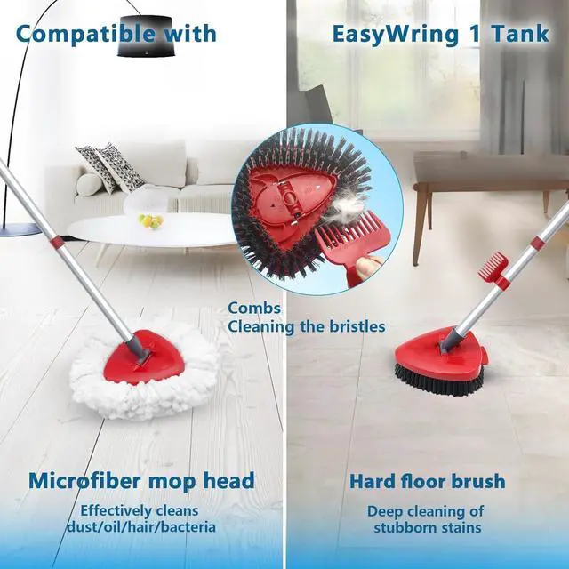Alt view image 5 of 7 - Spin Mop Replace Head Compatible with Ocedar EasyWring 1 Tank, Upgraded Scrub Brush Mop Replacement Head, 2 Microfiber Mop Refills, 1 Mop Handle, 1 Mop Base and 1 Mop Base Cleaning Brush Combo Set